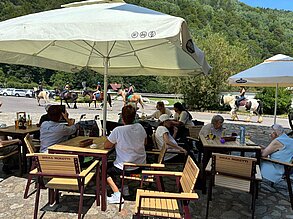 Sommerausflug: Mittagessen unter Sonnenschirmen